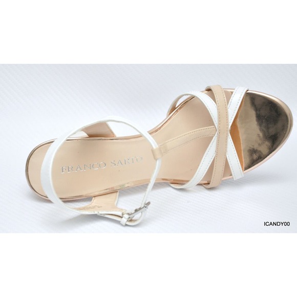 Franco Sarto EBBA T-Strap Sandal Strappy Open Toe Pump White/Blush 6 New - Picture 6 of 7